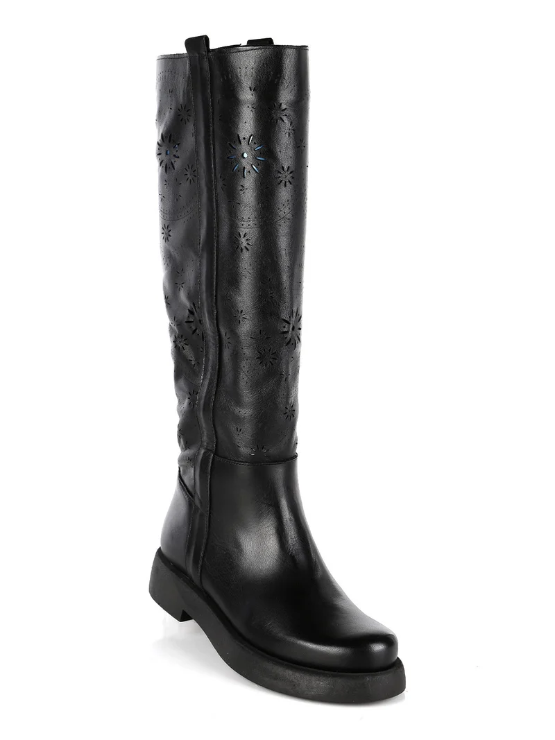 Stivali in pelle traforata donna - nero