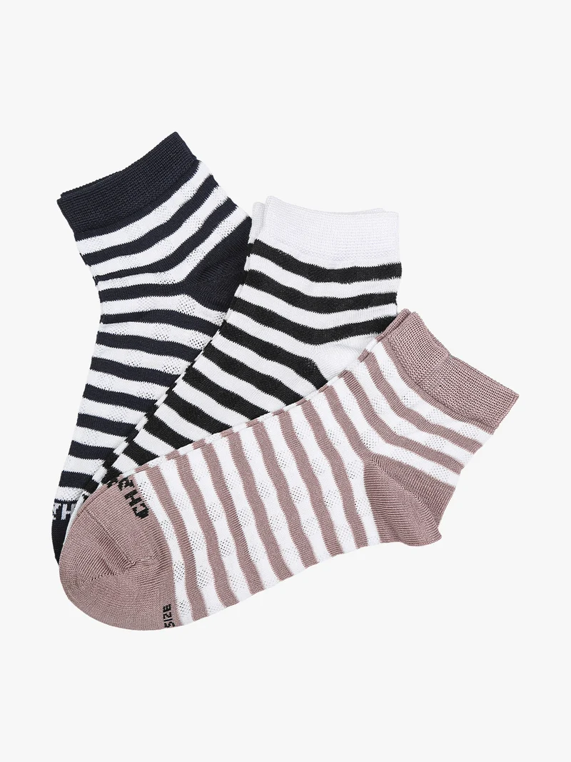 Confezione da 3 paia di calze corte rigate da donna in cotone - rosa