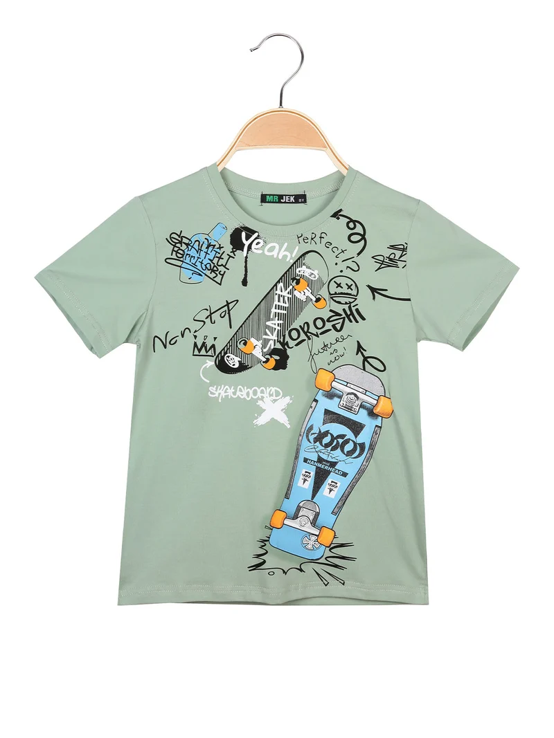 T-shirt da bambino in cotone con stampa - verde chiaro