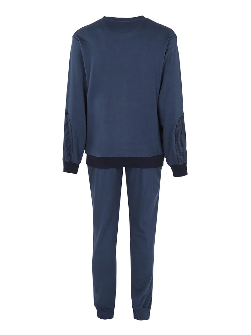 Pigiama da uomo in cotone interlock tinta unita - blu