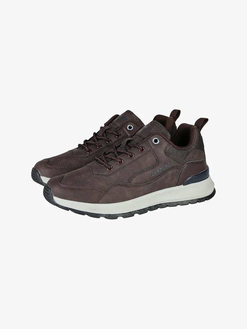 Sneakers da uomo stringate in ecopelle - moro