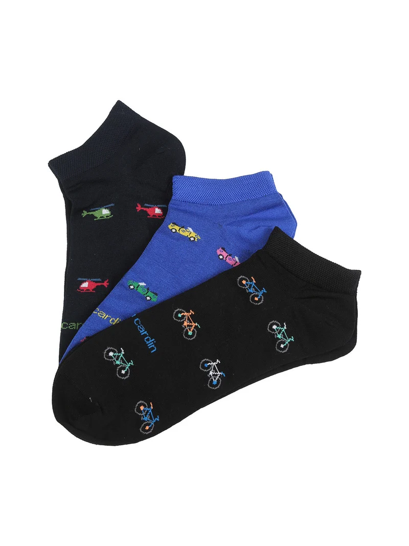 Confezione da 3 paia di calze corte da uomo in filo di scozia con disegni - blu