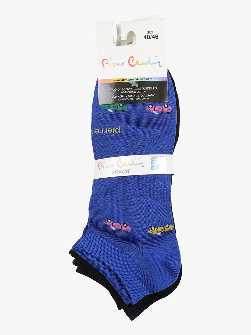 Confezione da 3 paia di calze corte da uomo in filo di scozia con disegni - blu