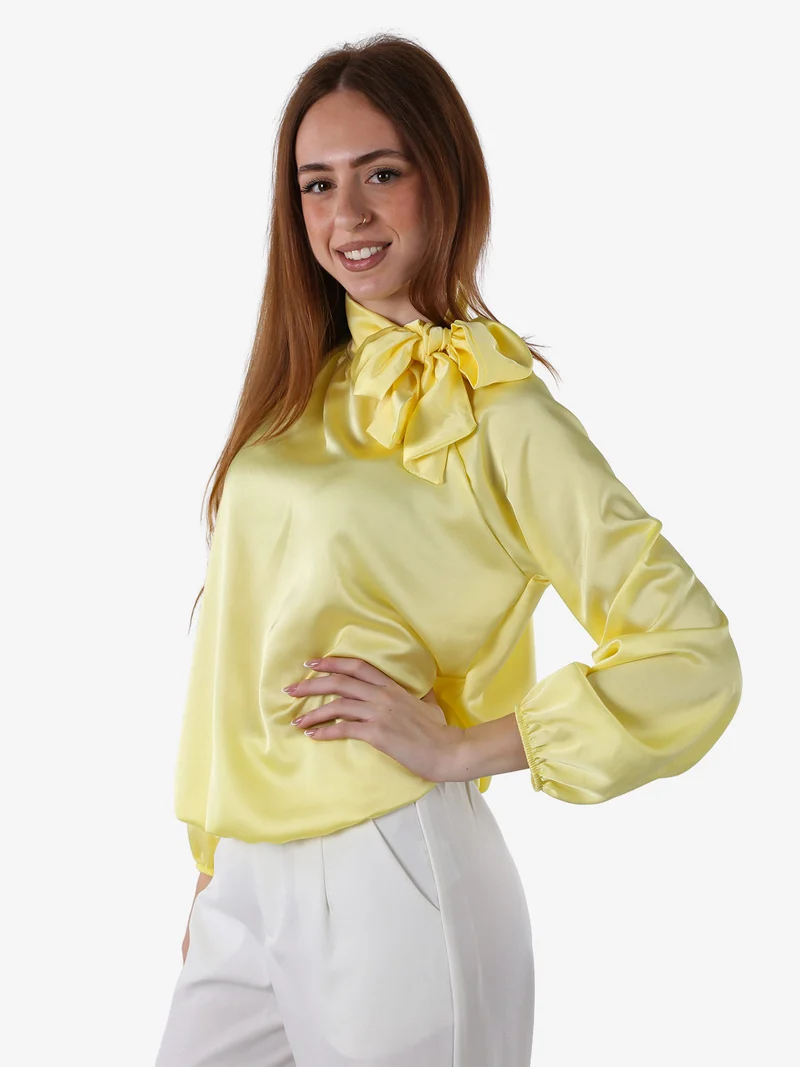 Blusa donna in tessuto simil raso a maniche lunghe - giallo