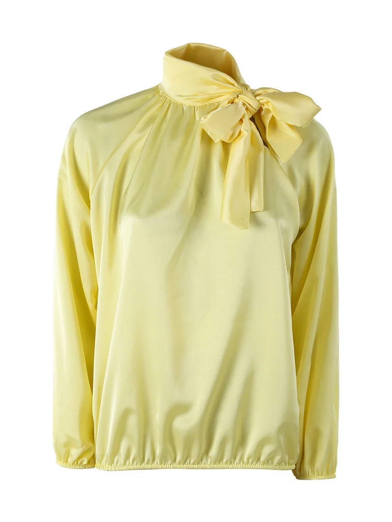 Blusa donna in tessuto simil raso a maniche lunghe - giallo