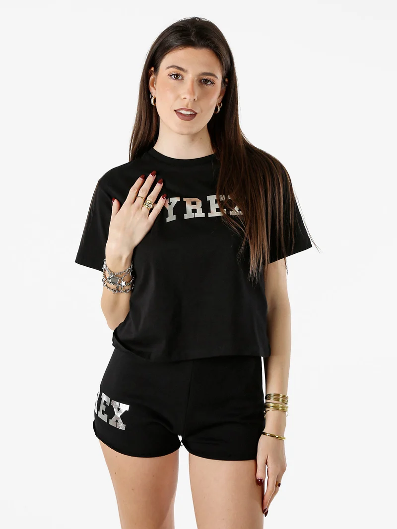 T-shirt donna cropped con logo - nero