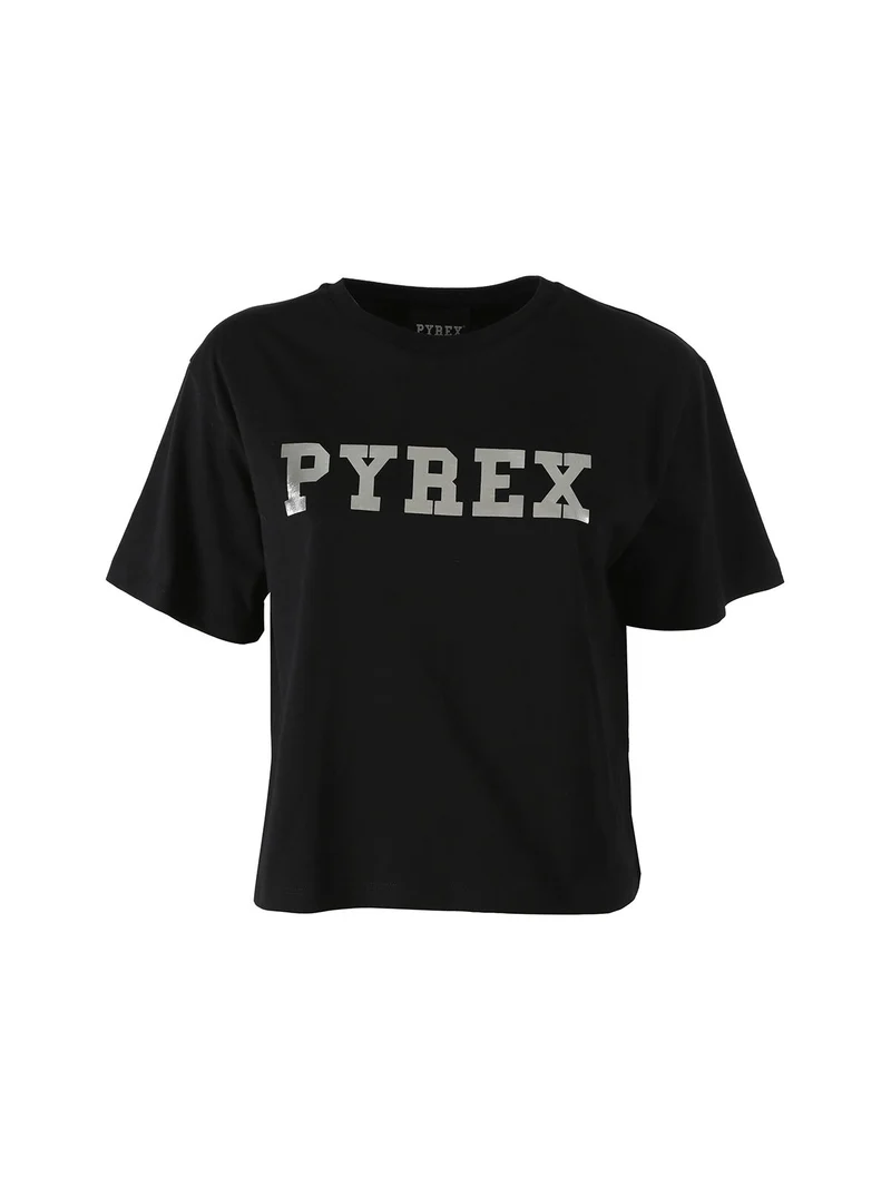 T-shirt donna cropped con logo - nero