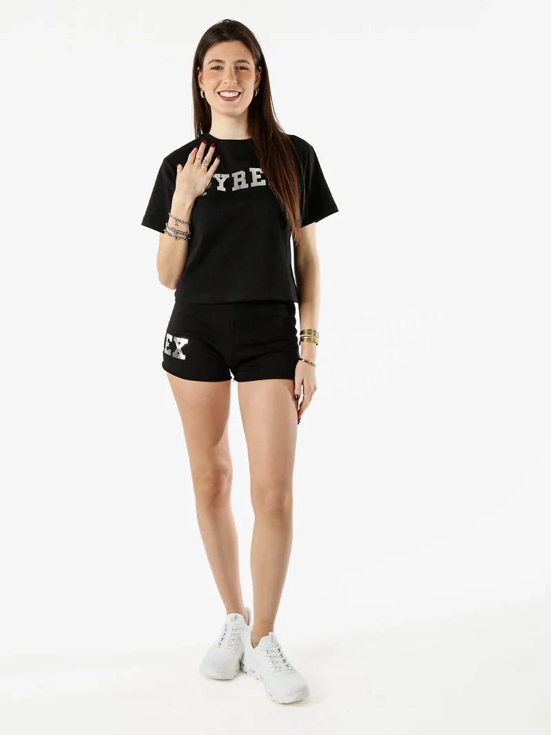 T-shirt donna cropped con logo - nero