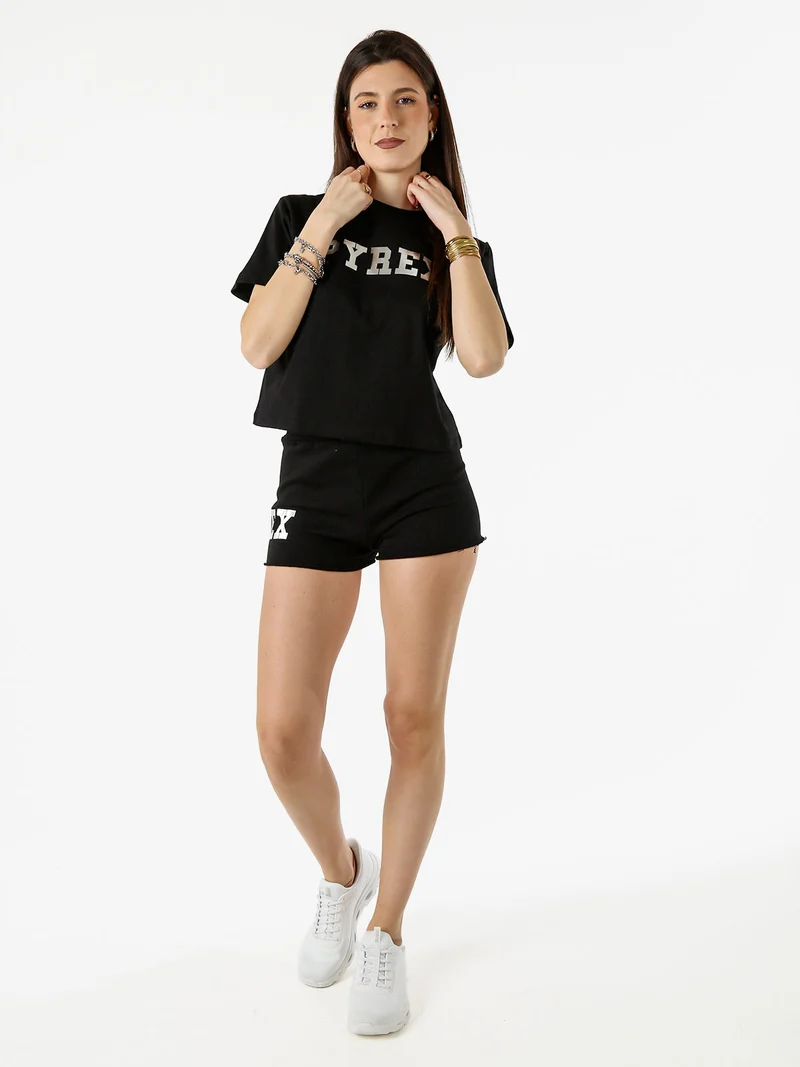 T-shirt donna cropped con logo - nero