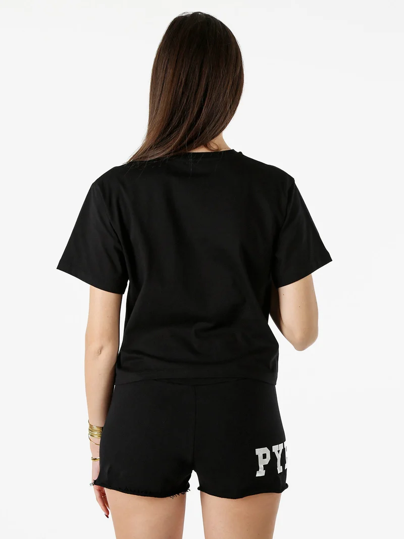 T-shirt donna cropped con logo - nero