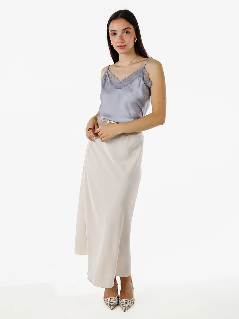 Top donna effetto raso con scollo in pizzo e spalline strette - grigio