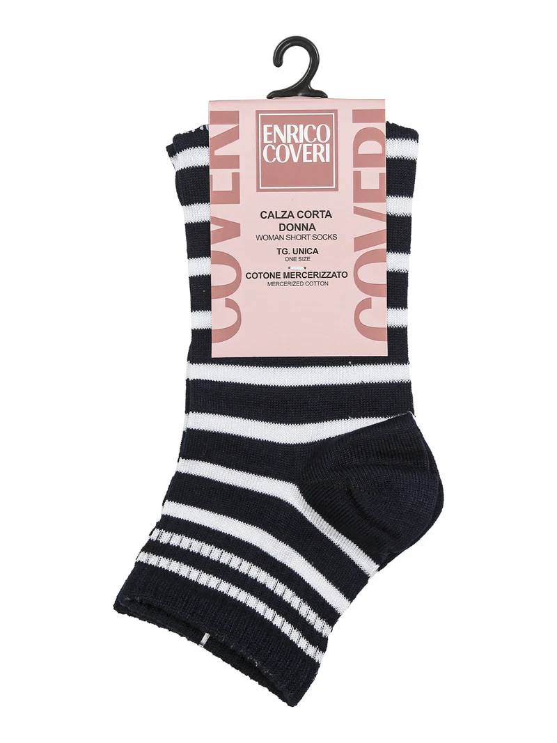Calze corte da donna a righe in cotone mercerizzato - blu scuro