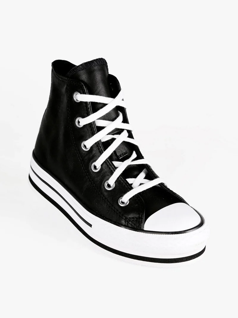 Chuck Taylor Sneakers in pelle alte da ragazza con platform - nero