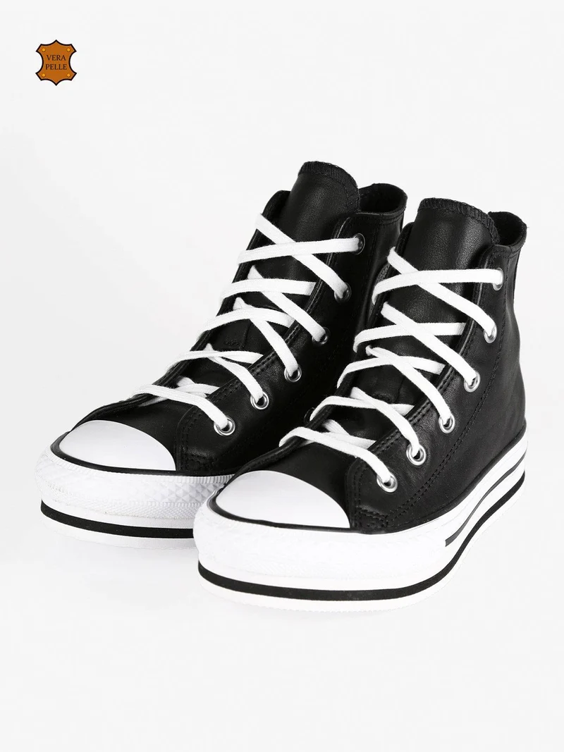 Chuck Taylor Sneakers in pelle alte da ragazza con platform - nero