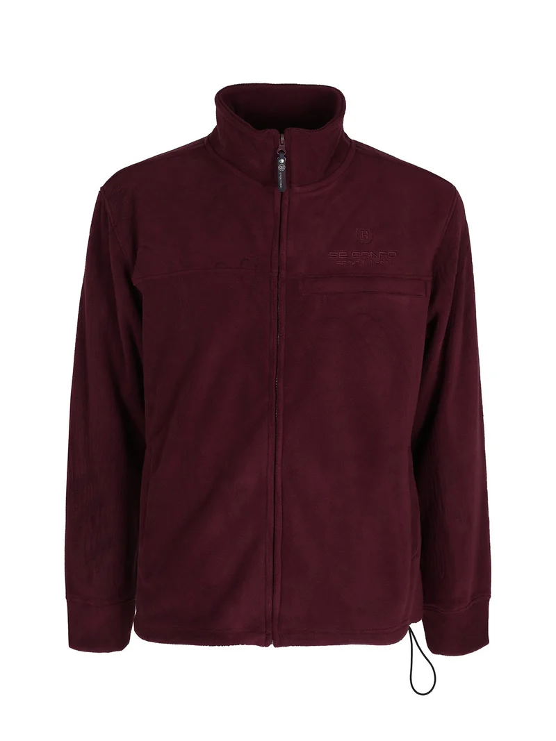 Felpa uomo in pile a collo alto con zip - bordeaux