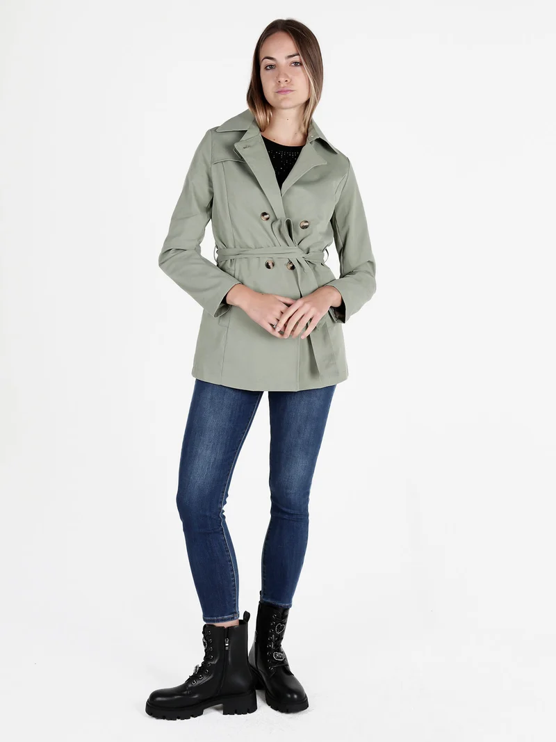 Trench donna con bottoni a doppiopetto - pistacchio