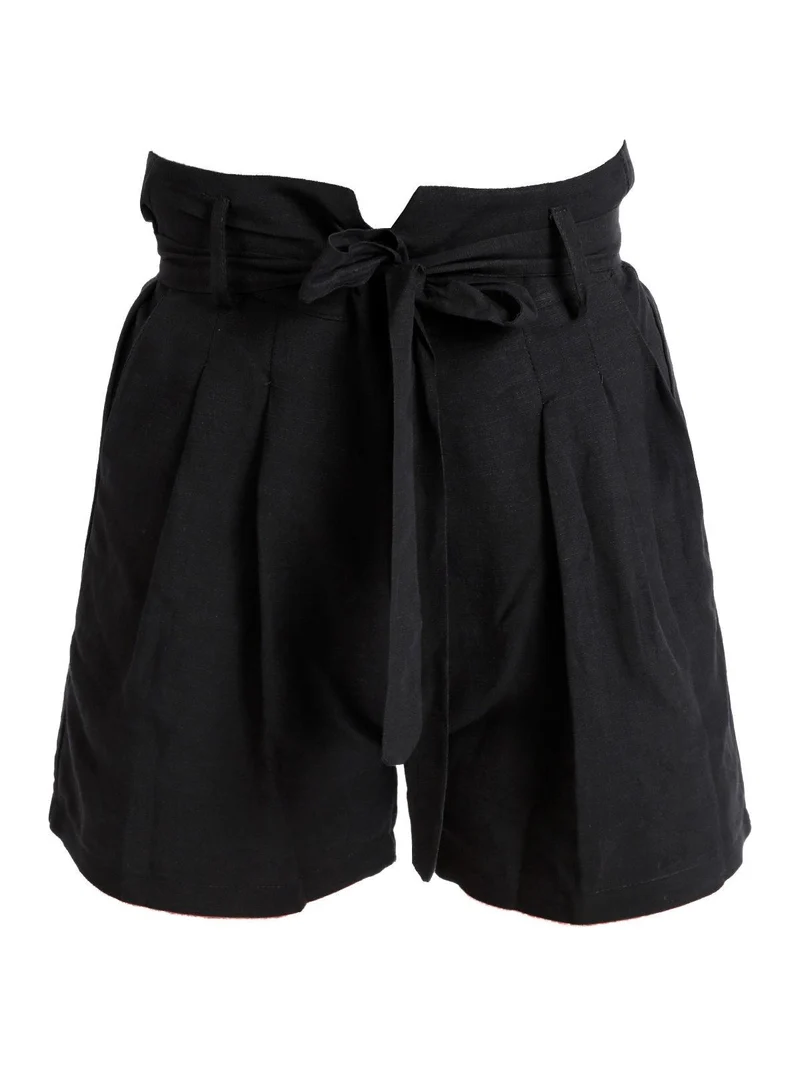 Shorts a vita alta misto lino - nero