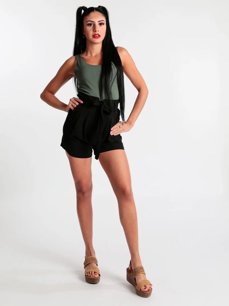 Shorts a vita alta misto lino - nero