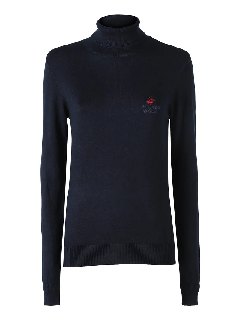 Pullover dolcevita da donna in maglia tinta unita - blu scuro