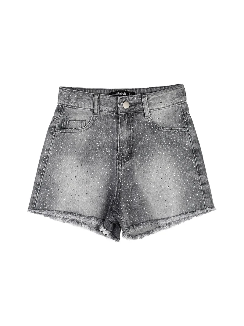 Shorts da ragazza in jeans con micro borchie - nero