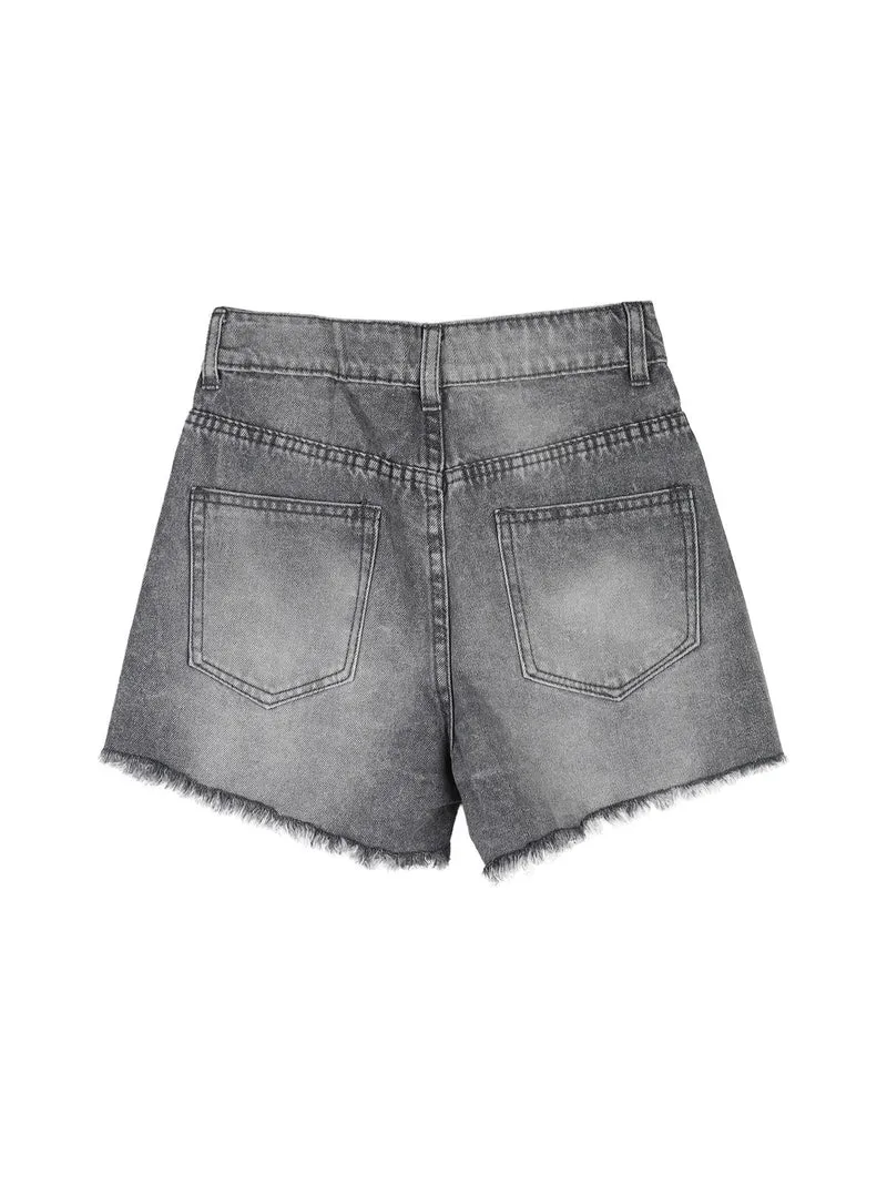 Shorts da ragazza in jeans con micro borchie - nero