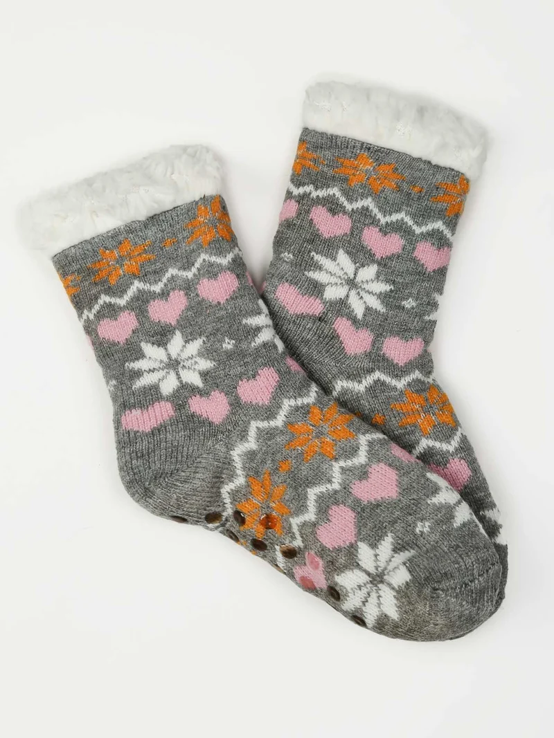 Calze antiscivolo da bambina con pelo interno - grigio