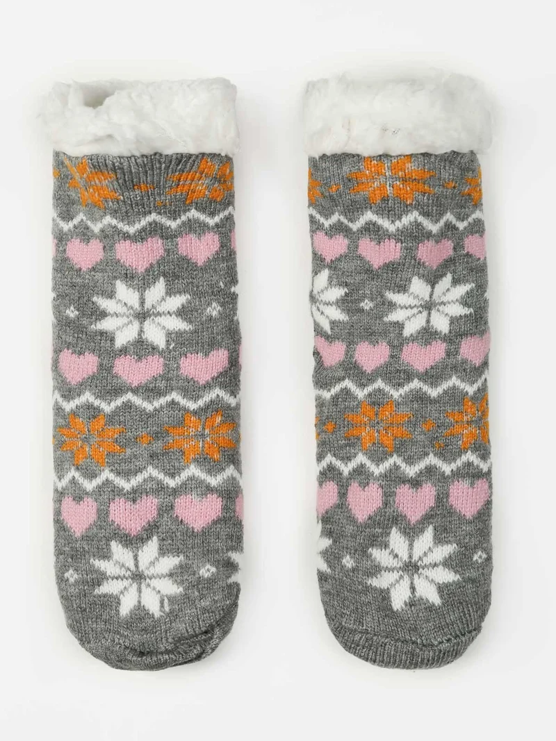 Calze antiscivolo da bambina con pelo interno - grigio