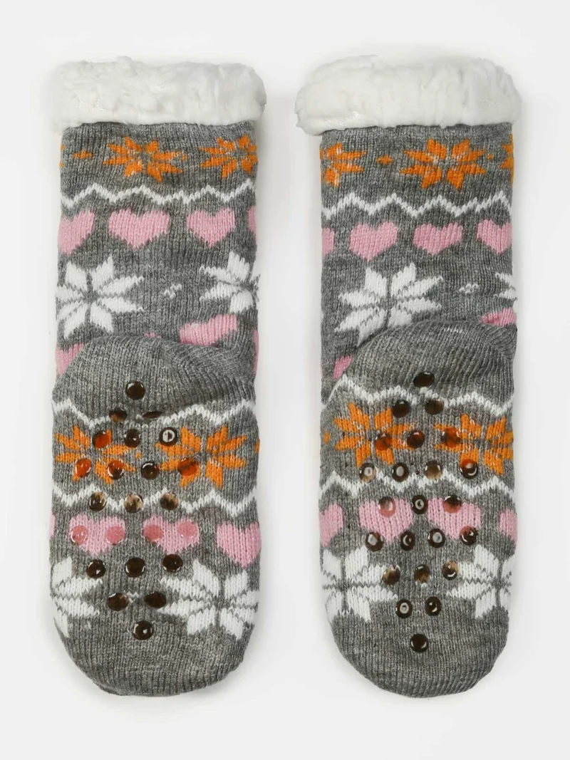 Calze antiscivolo da bambina con pelo interno - grigio
