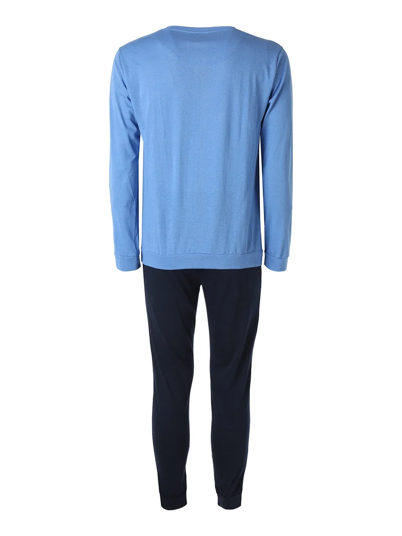 Pigiama lungo da uomo in misto cotone - blu