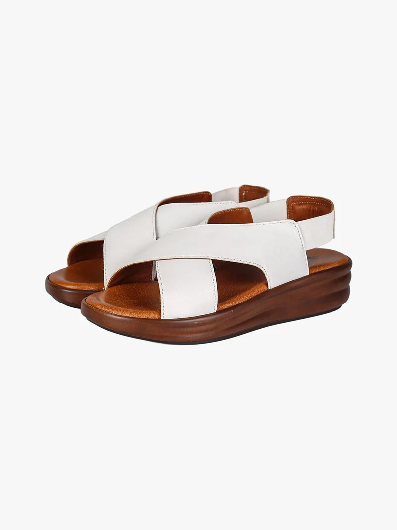 Sandali in pelle da donna con cinturino elastico e zeppa - bianco