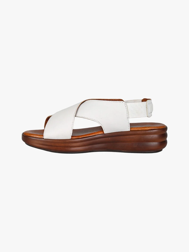Sandali in pelle da donna con cinturino elastico e zeppa - bianco