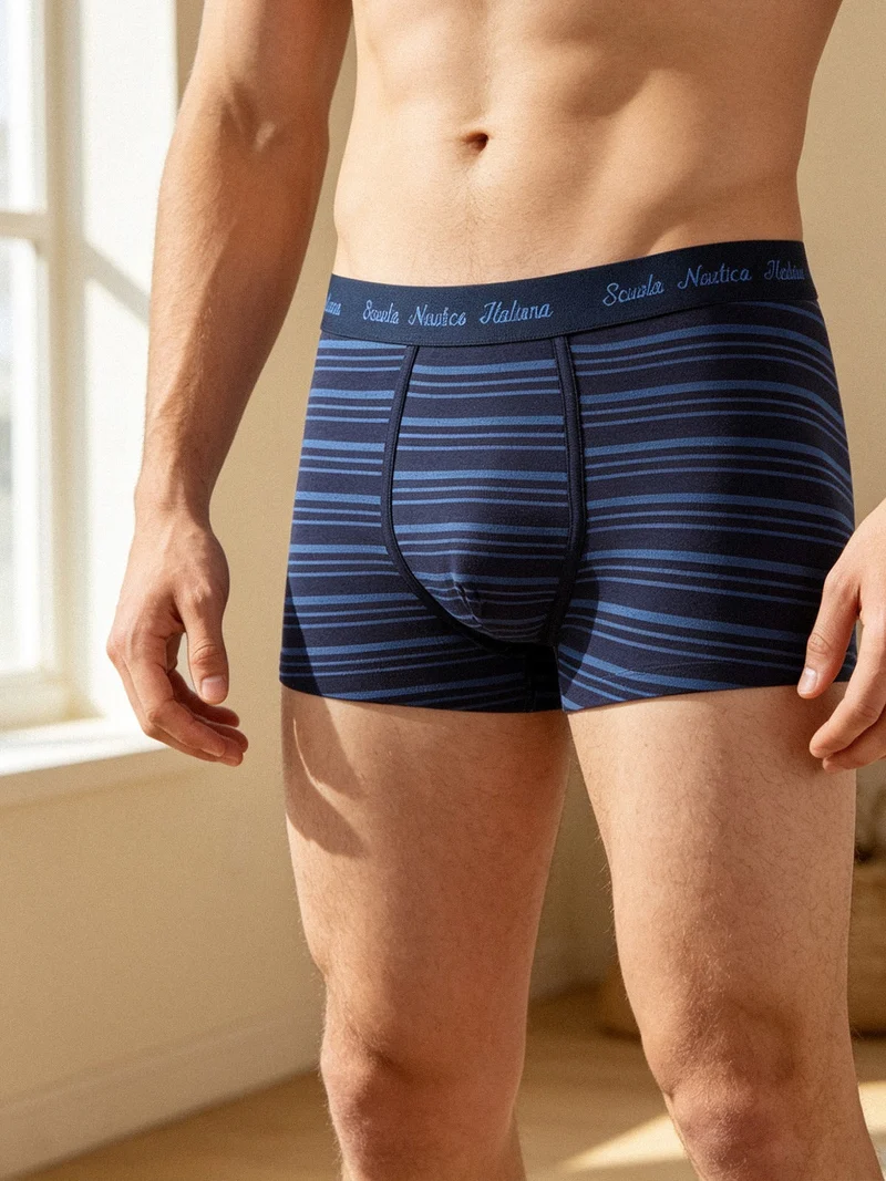 Boxer da uomo rigati in cotone stretch - blu scuro