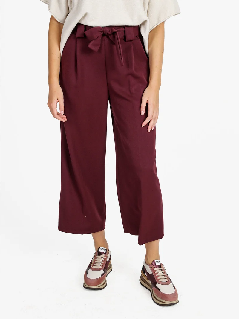 Pantaloni donna a palazzo tinta unita - bordeaux