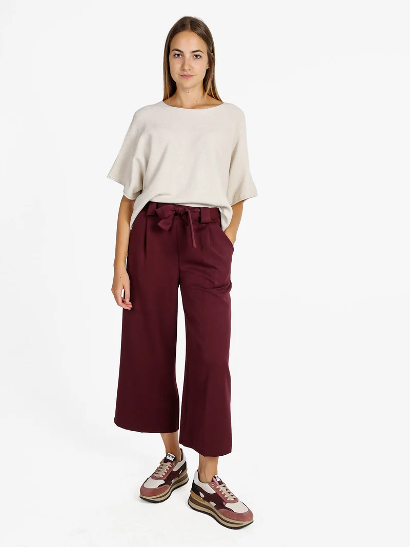 Pantaloni donna a palazzo tinta unita - bordeaux