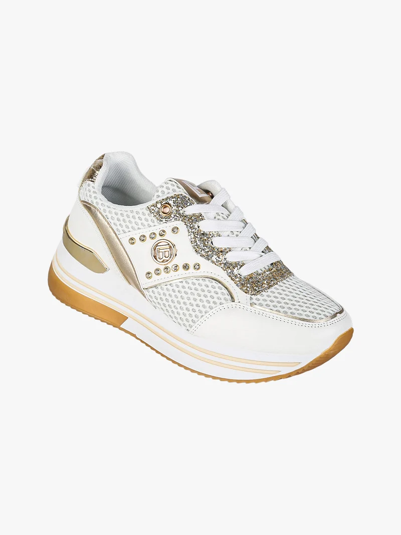 Sneakers donna glitter con platform - bianco