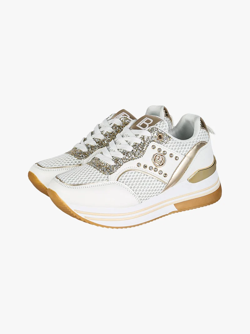 Sneakers donna glitter con platform - bianco