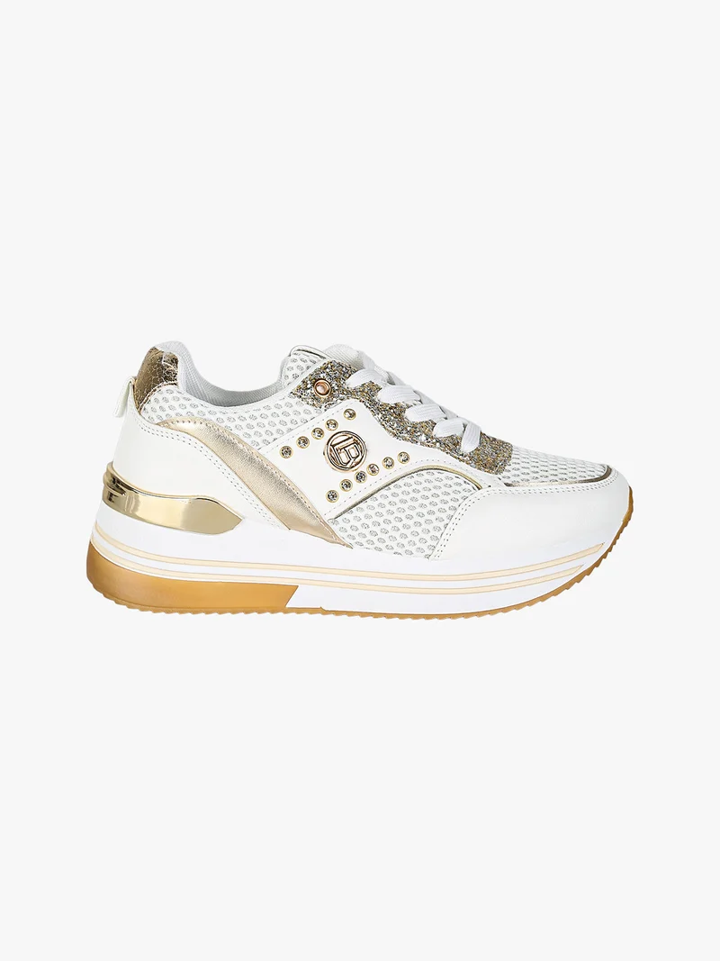 Sneakers donna glitter con platform - bianco