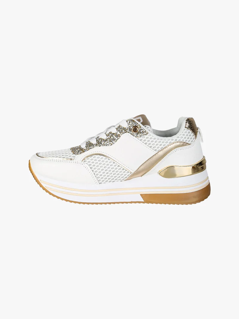 Sneakers donna glitter con platform - bianco