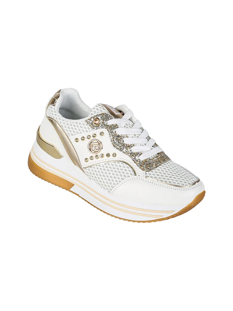 Sneakers donna glitter con platform - bianco