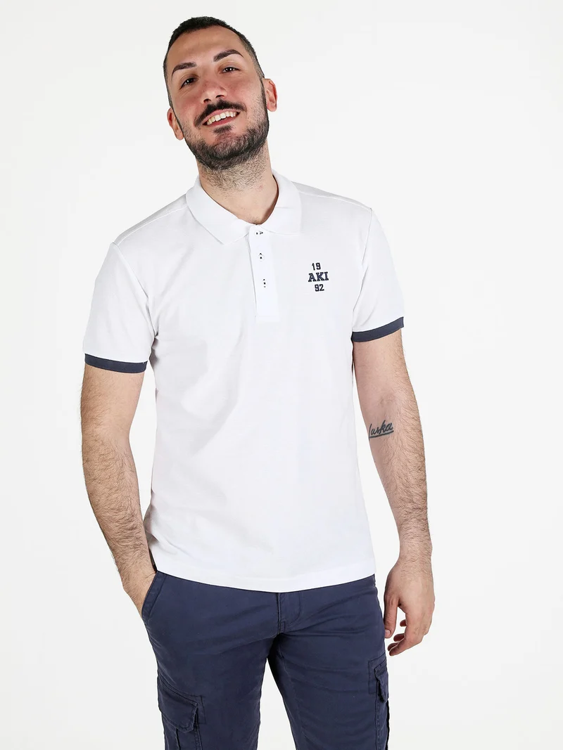 Polo da uomo in cotone a maniche corte - bianco