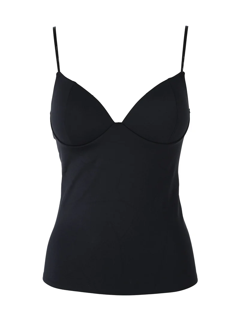 Top donna con coppe imbottite e spalline sottili - nero