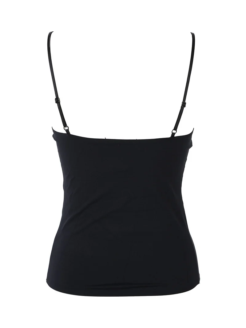 Top donna con coppe imbottite e spalline sottili - nero