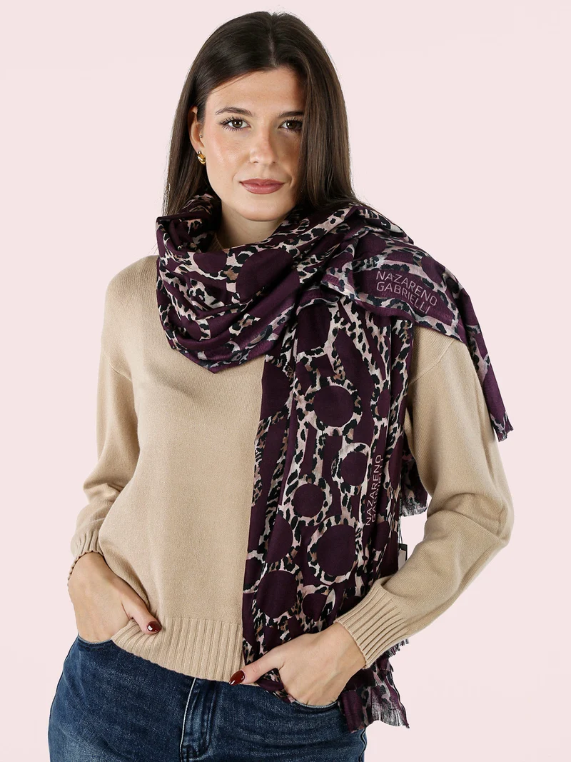 Sciarpa donna animalier on finale sfrangiato - bordeaux
