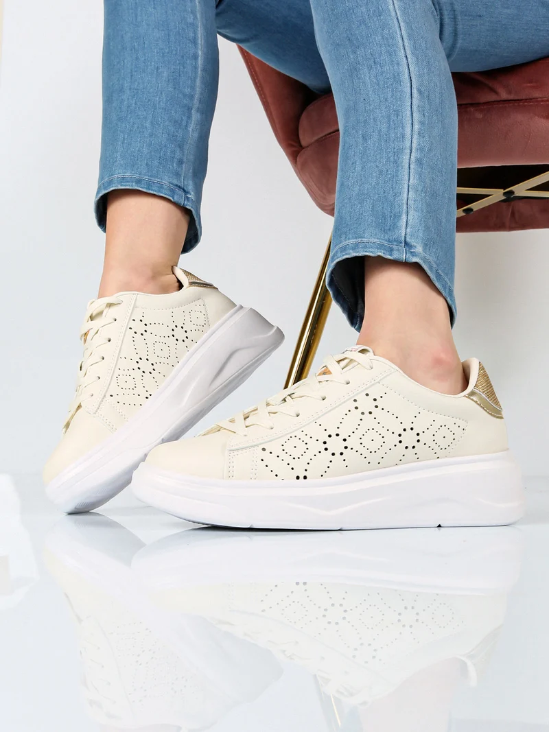 Sneakers donna stringate con suola alta - beige