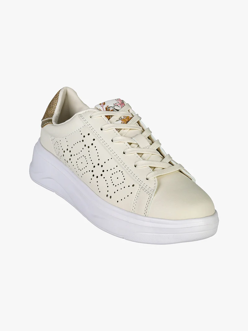 Sneakers donna stringate con suola alta - beige