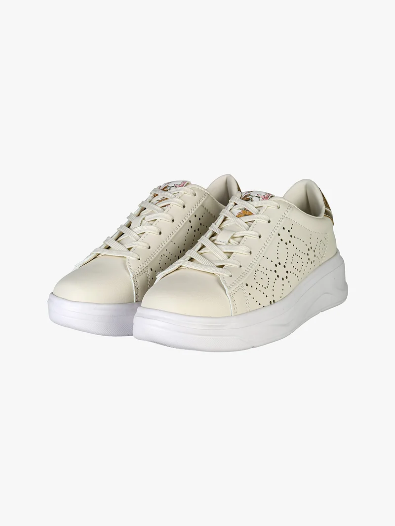 Sneakers donna stringate con suola alta - beige