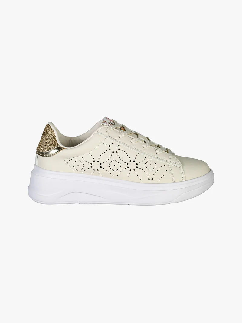 Sneakers donna stringate con suola alta - beige