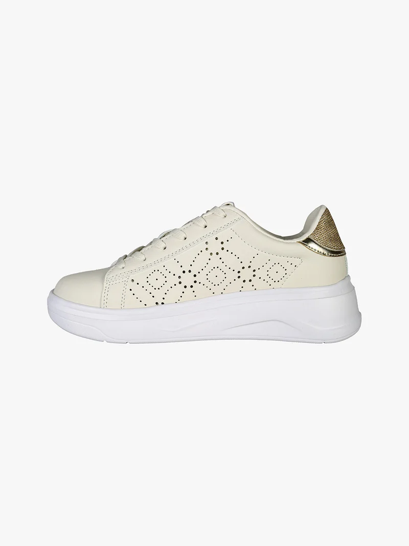 Sneakers donna stringate con suola alta - beige