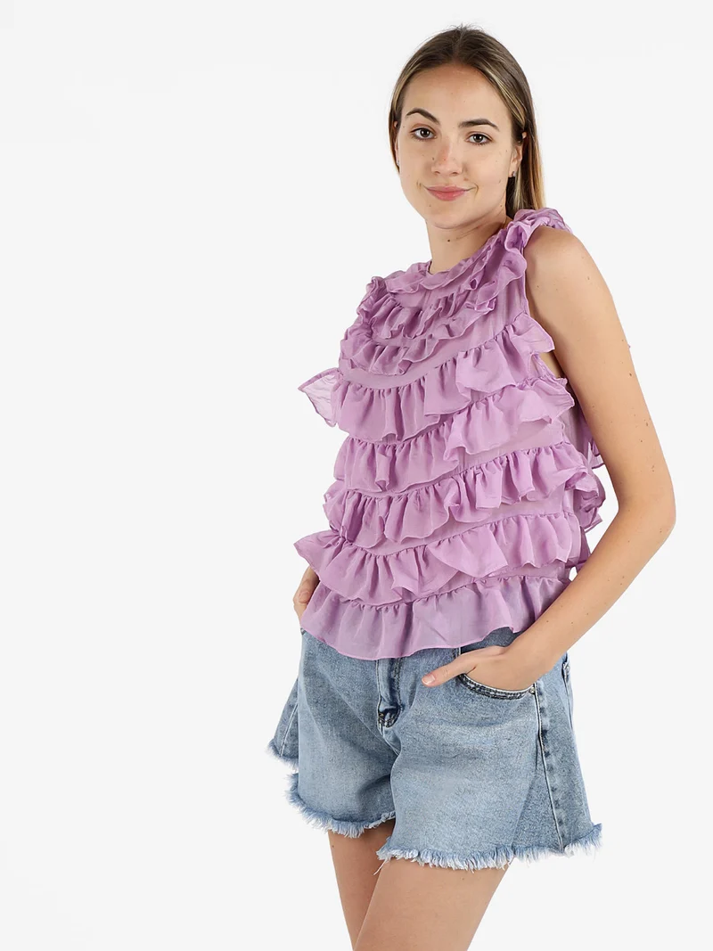 Top donna con balze - lilla
