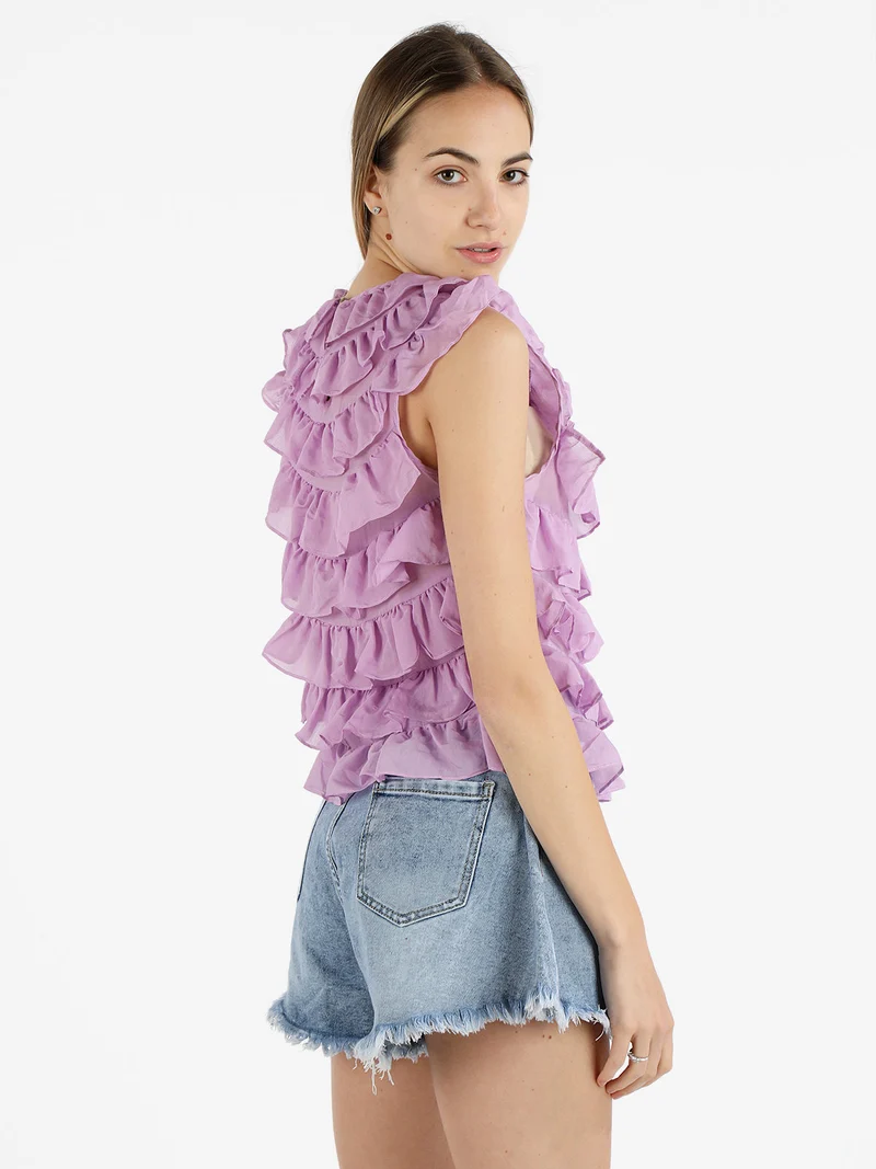 Top donna con balze - lilla